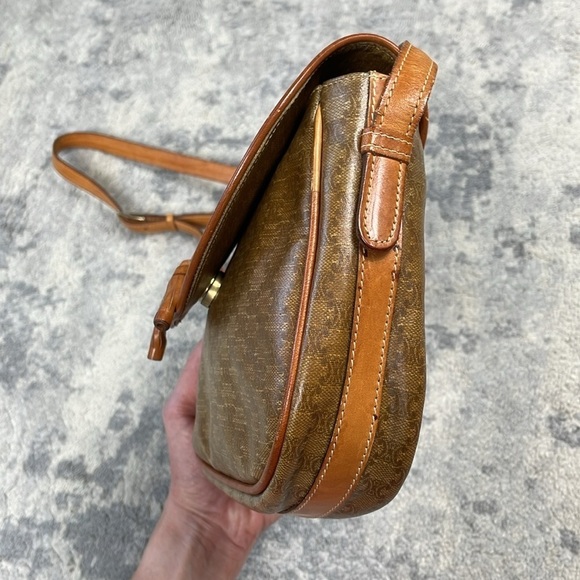 Celine Macadam Coated Canvas Brown Tan Crossbody Bag Flap Close Bow - Picture 9 of 17